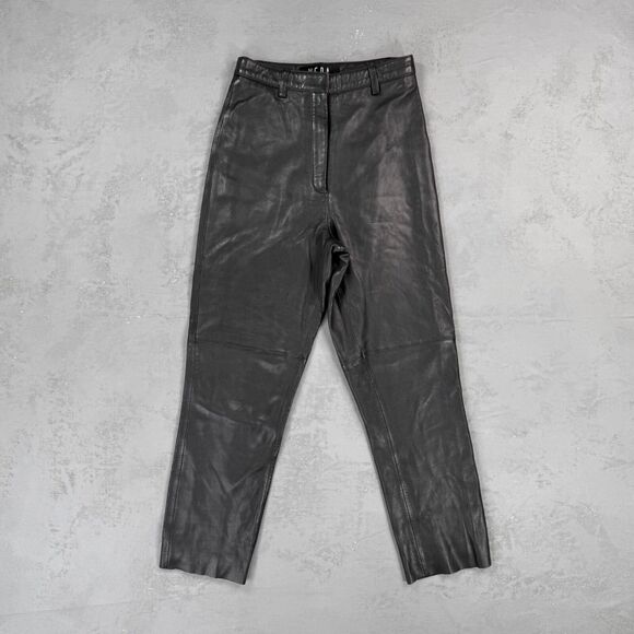 Veda x Reformation Black Lamb Leather High Waisted Cropped Pants Fit 25 x 25 - Picture 1 of 6